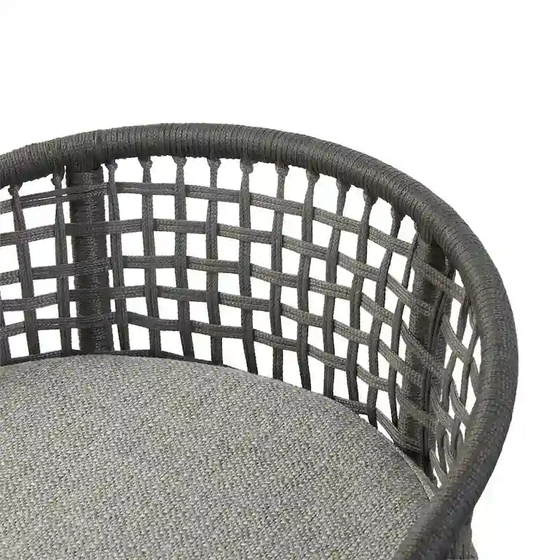 Tabouret de comptoir à dossier en corde tressée 1 place, hauteur d'assise 63,5 cm – Naturel / Gris foncé