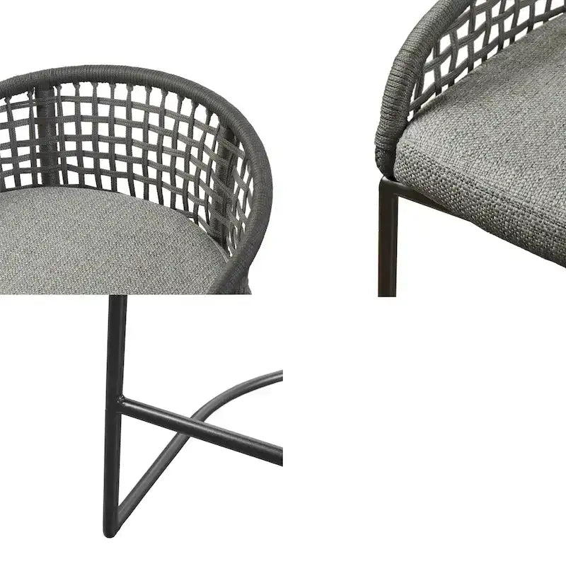 Tabouret de comptoir à dossier en corde tressée 1 place, hauteur d'assise 63,5 cm – Naturel / Gris foncé