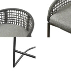 Tabouret de comptoir à dossier en corde tressée 1 place, hauteur d'assise 63,5 cm – Naturel / Gris foncé