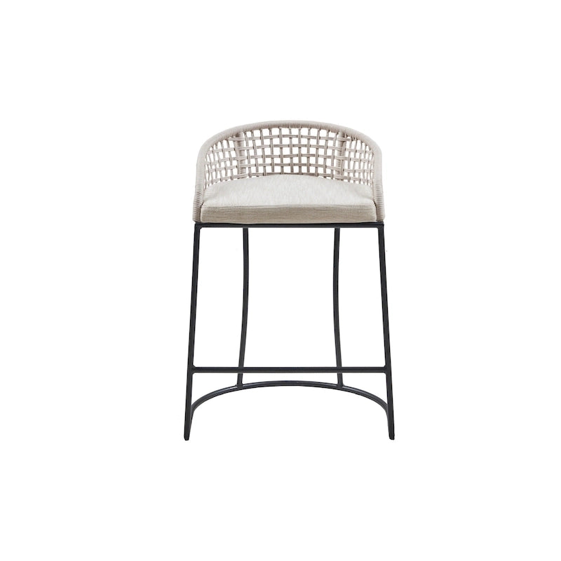 Tabouret de comptoir à dossier en corde tressée 1 place, hauteur d'assise 63,5 cm – Naturel / Gris foncé