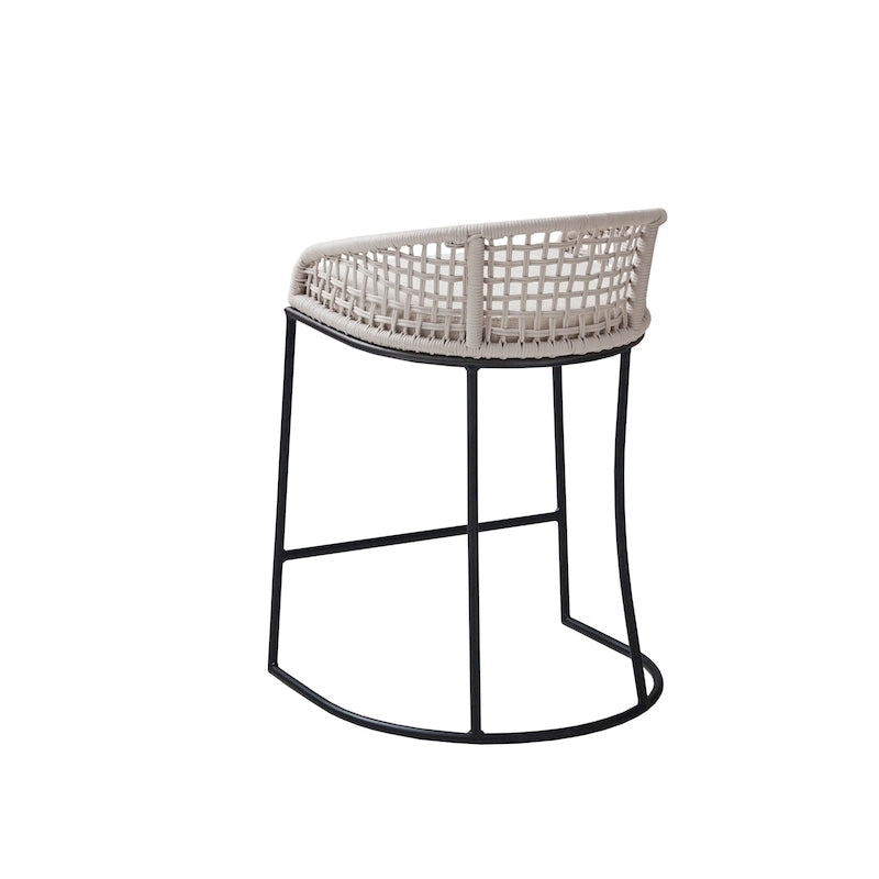 Tabouret de comptoir à dossier en corde tressée 1 place, hauteur d'assise 63,5 cm – Naturel / Gris foncé