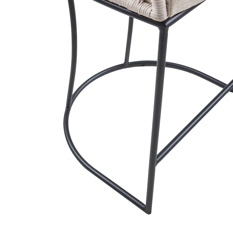 Tabouret de comptoir à dossier en corde tressée 1 place, hauteur d'assise 63,5 cm – Naturel / Gris foncé