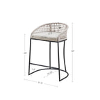 Tabouret de comptoir à dossier en corde tressée 1 place, hauteur d'assise 63,5 cm – Naturel / Gris foncé
