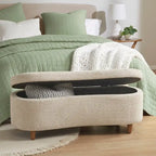 Banc de rangement capitonné en tissu bouclé avec couvercle – Vert / Crème / Chocolat / Taupe