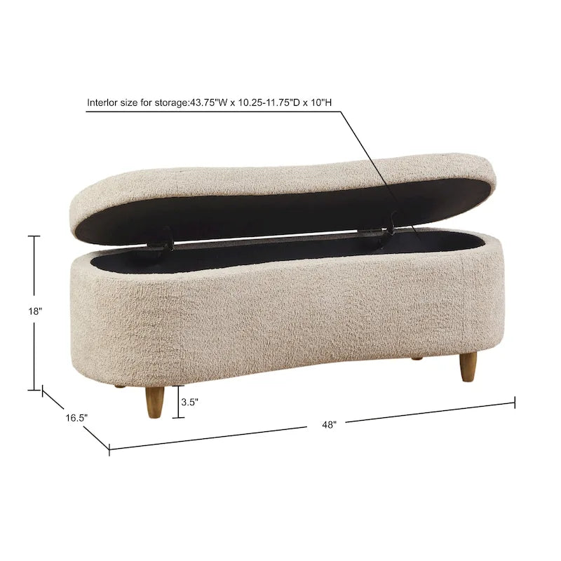 Banc de rangement capitonné en tissu bouclé avec couvercle – Vert / Crème / Chocolat / Taupe