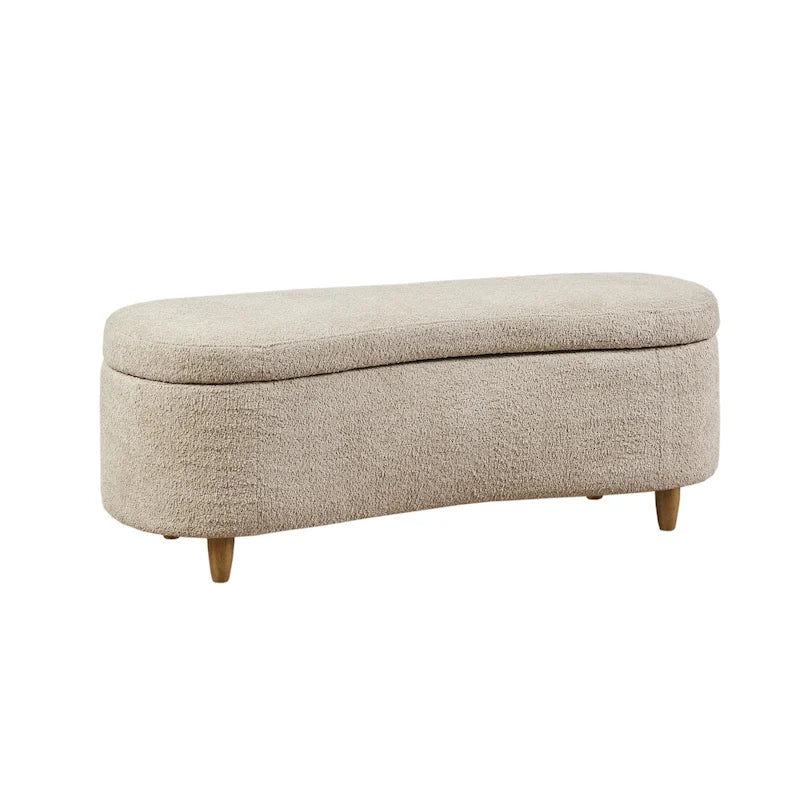 Banc de rangement capitonné en tissu bouclé avec couvercle – Vert / Crème / Chocolat / Taupe