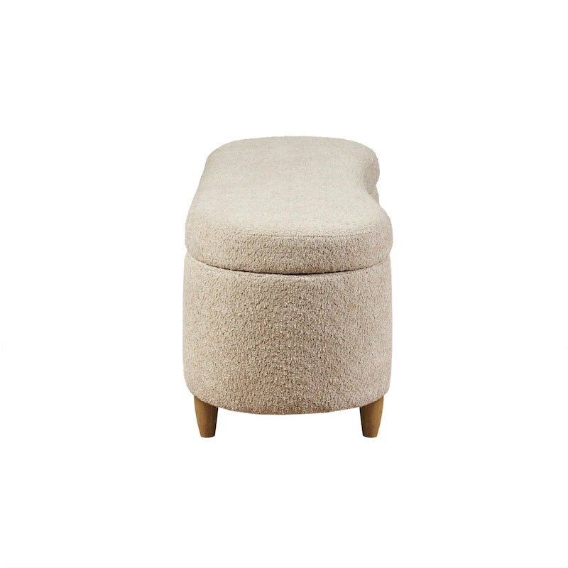 Banc de rangement capitonné en tissu bouclé avec couvercle – Vert / Crème / Chocolat / Taupe
