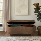 Banc de rangement capitonné en tissu bouclé avec couvercle – Vert / Crème / Chocolat / Taupe