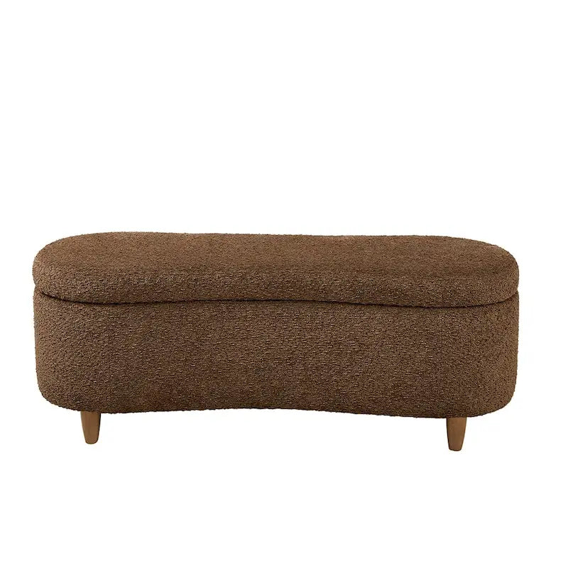 Banc de rangement capitonné en tissu bouclé avec couvercle – Vert / Crème / Chocolat / Taupe
