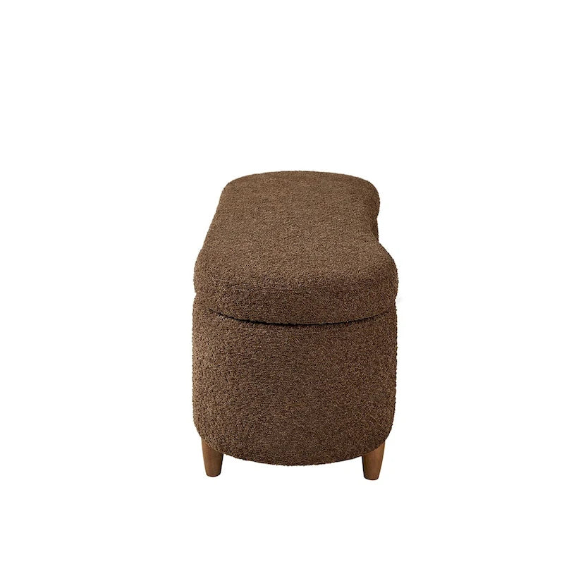 Banc de rangement capitonné en tissu bouclé avec couvercle – Vert / Crème / Chocolat / Taupe
