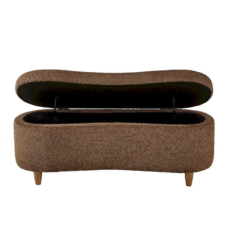 Banc de rangement capitonné en tissu bouclé avec couvercle – Vert / Crème / Chocolat / Taupe