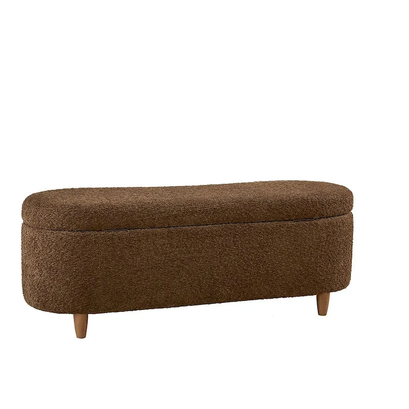 Banc de rangement capitonné en tissu bouclé avec couvercle – Vert / Crème / Chocolat / Taupe
