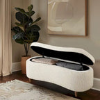 Banc de rangement capitonné en tissu bouclé avec couvercle – Vert / Crème / Chocolat / Taupe
