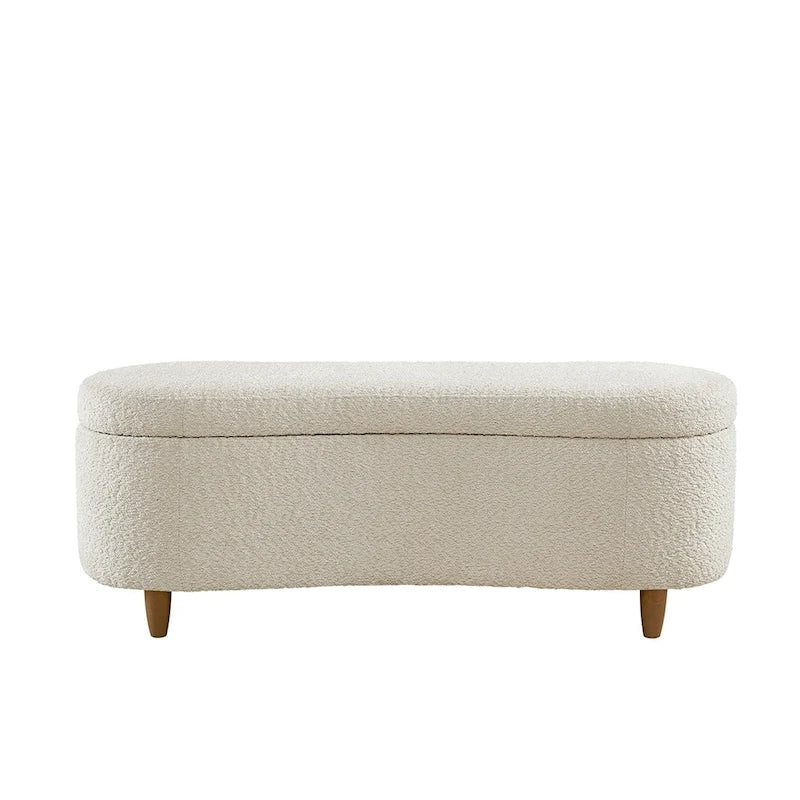 Banc de rangement capitonné en tissu bouclé avec couvercle – Vert / Crème / Chocolat / Taupe