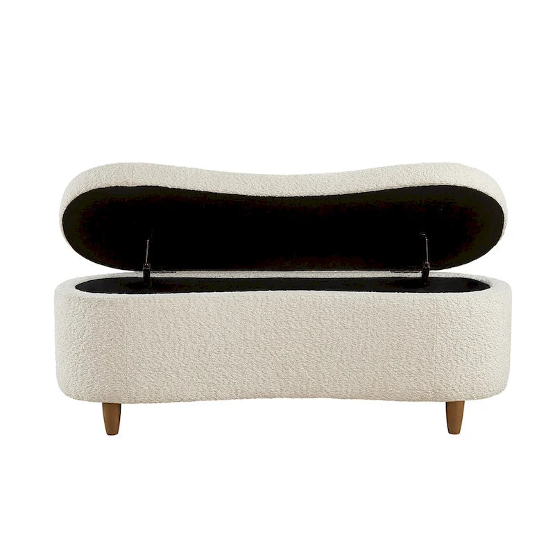 Banc de rangement capitonné en tissu bouclé avec couvercle – Vert / Crème / Chocolat / Taupe