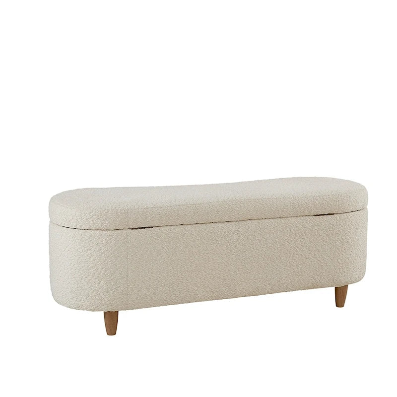 Banc de rangement capitonné en tissu bouclé avec couvercle – Vert / Crème / Chocolat / Taupe