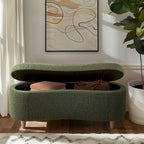 Banc de rangement capitonné en tissu bouclé avec couvercle – Vert / Crème / Chocolat / Taupe