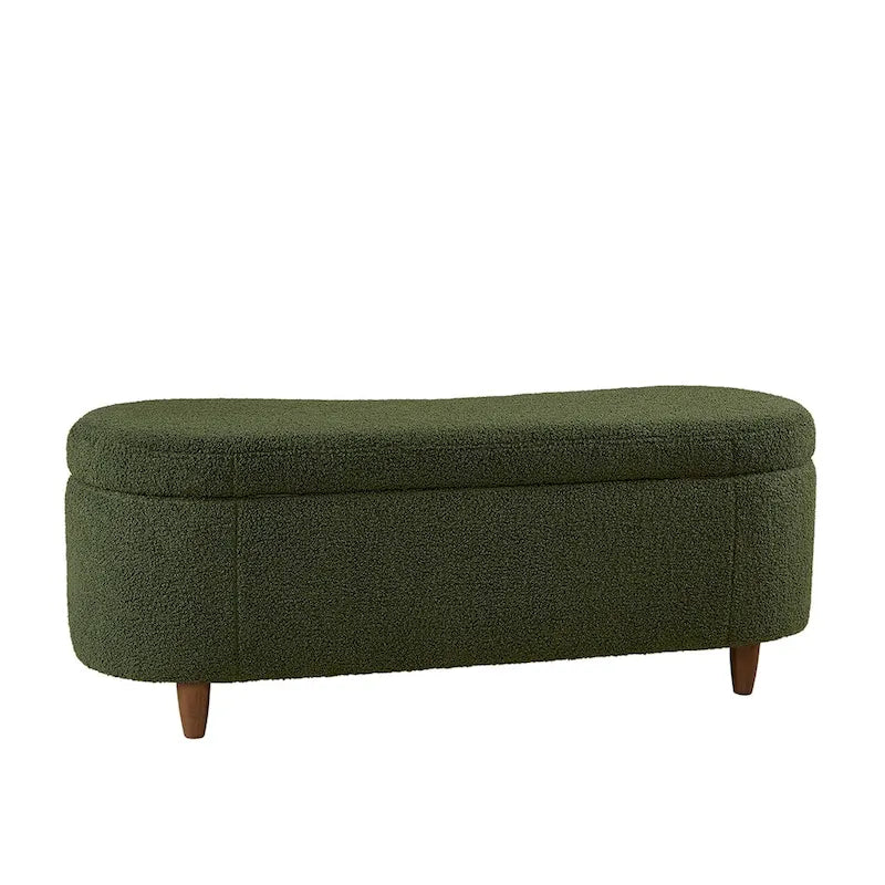 Banc de rangement capitonné en tissu bouclé avec couvercle – Vert / Crème / Chocolat / Taupe