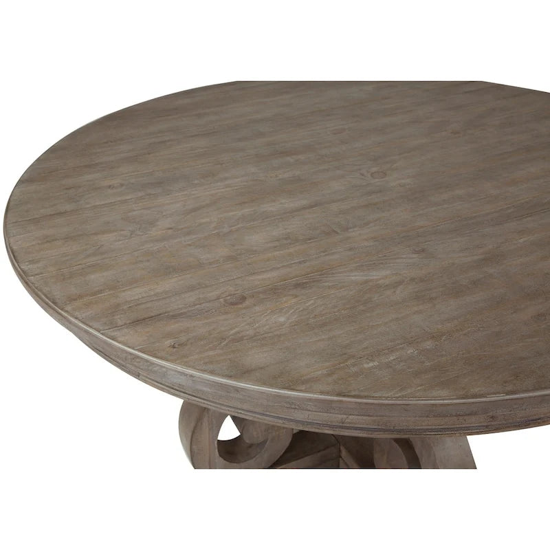 Table à manger ronde traditionnelle grise – 6 places