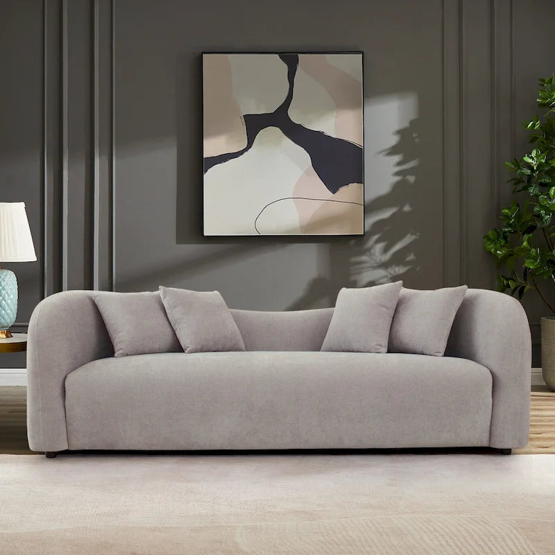 Canapé bouclé Hanar Mid Century Modern de luxe à dossier incurvé et ajusté