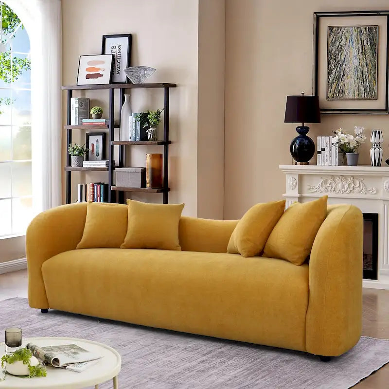 Canapé bouclé Hanar Mid Century Modern de luxe à dossier incurvé et ajusté