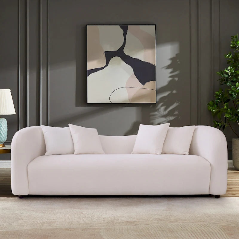 Canapé bouclé Hanar Mid Century Modern de luxe à dossier incurvé et ajusté