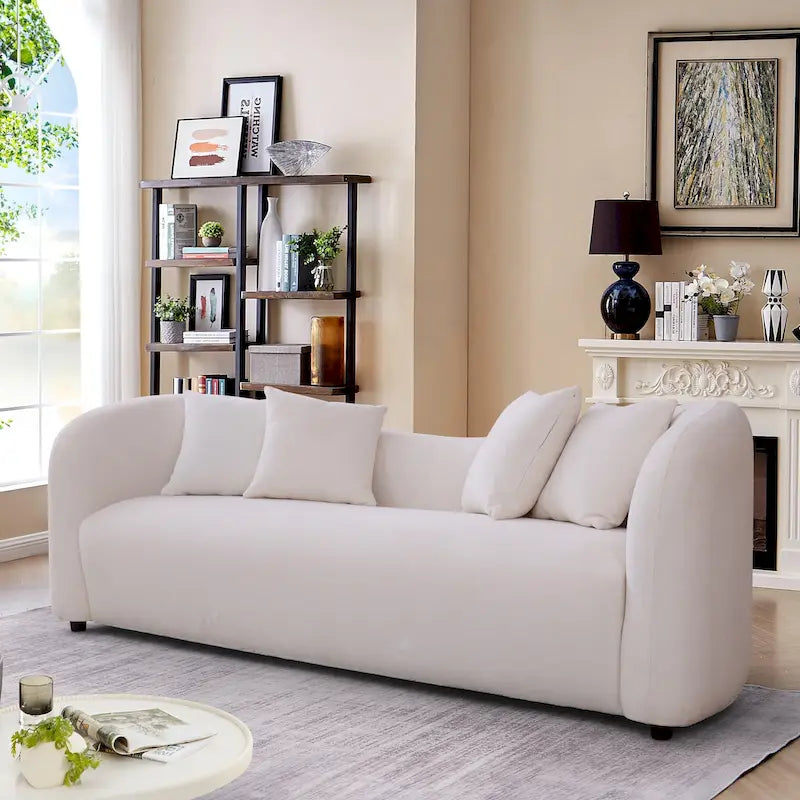 Canapé bouclé Hanar Mid Century Modern de luxe à dossier incurvé et ajusté
