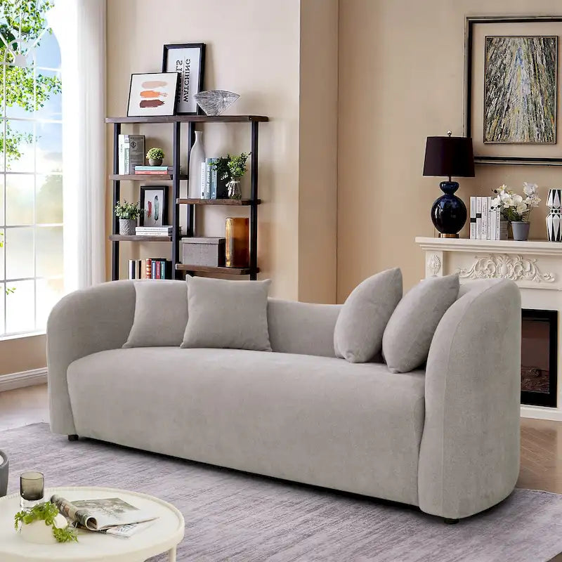 Canapé bouclé Hanar Mid Century Modern de luxe à dossier incurvé et ajusté