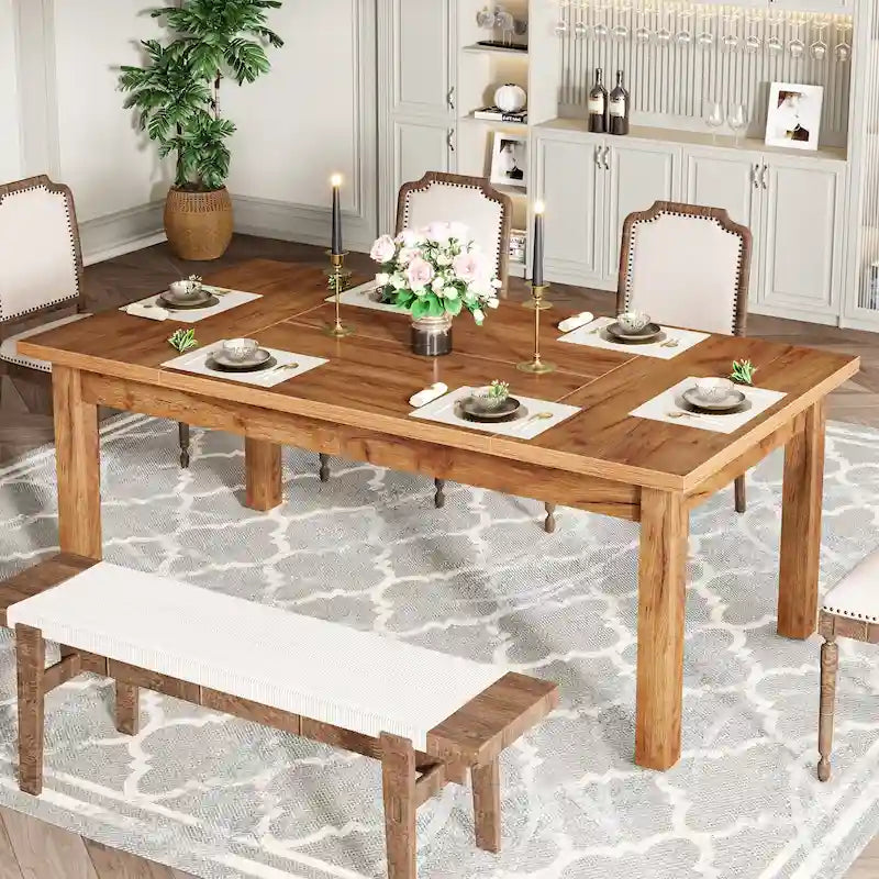 Table à manger en bois de 180 cm pour 6 à 8 personnes avec pieds épais en bois massif