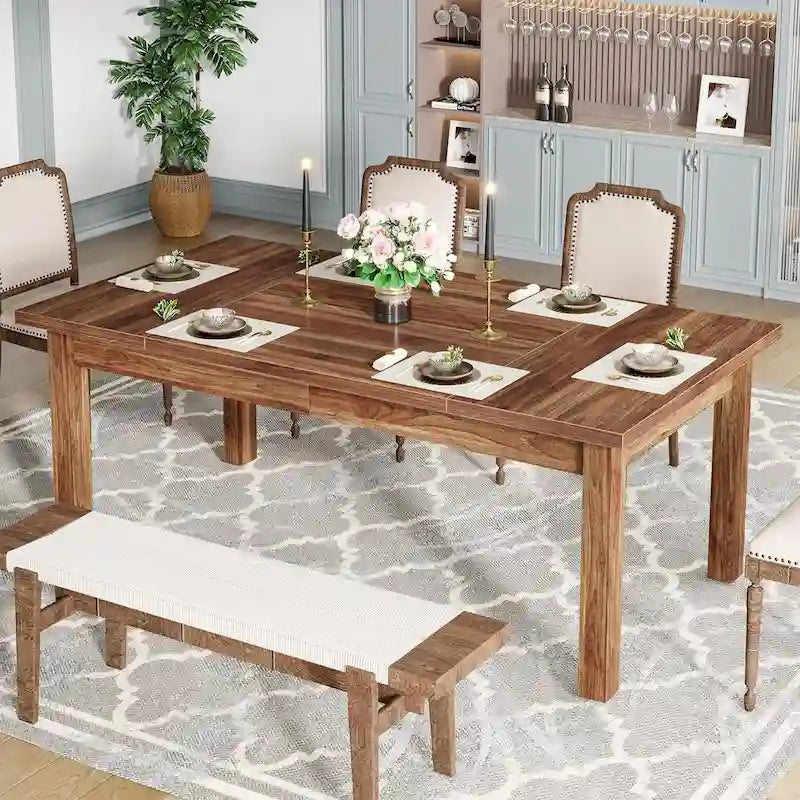 Table à manger en bois de 180 cm pour 6 à 8 personnes avec pieds épais en bois massif