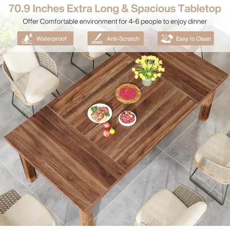 Table à manger en bois de 180 cm pour 6 à 8 personnes avec pieds épais en bois massif