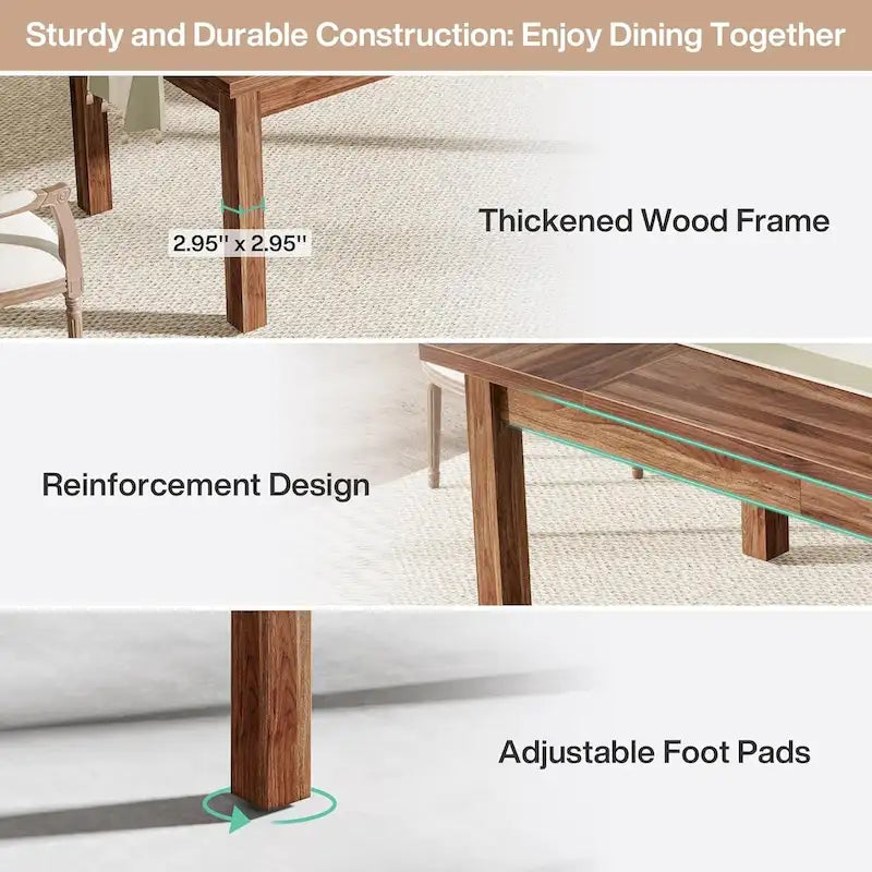 Table à manger en bois de 180 cm pour 6 à 8 personnes avec pieds épais en bois massif