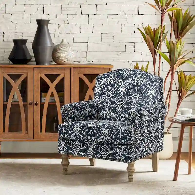 Fauteuil d'appoint clouté gris / Ferme – Une place, pieds en bois
