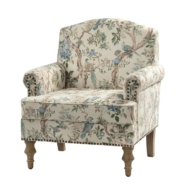 Fauteuil d'appoint clouté gris / Ferme – Une place, pieds en bois