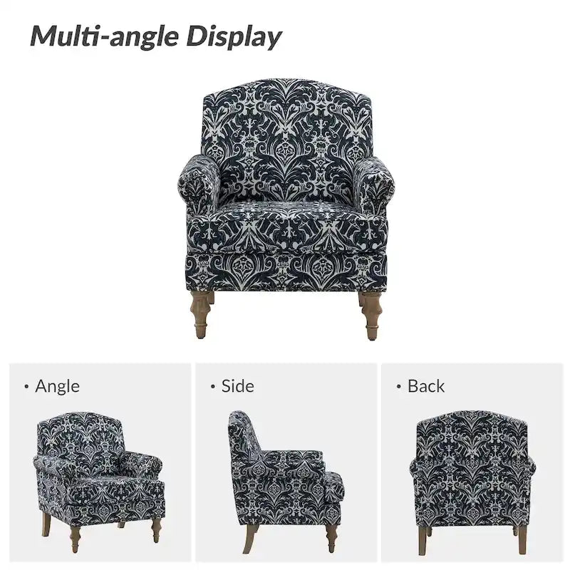 Fauteuil d'appoint clouté gris / Ferme – Une place, pieds en bois