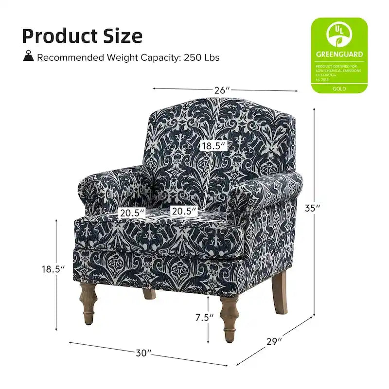 Fauteuil d'appoint clouté gris / Ferme – Une place, pieds en bois