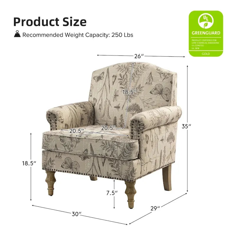 Fauteuil d'appoint clouté gris / Ferme – Une place, pieds en bois