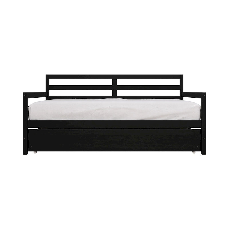Lit de repos double multicolore avec tiroir gigogne, bois d'hévéa