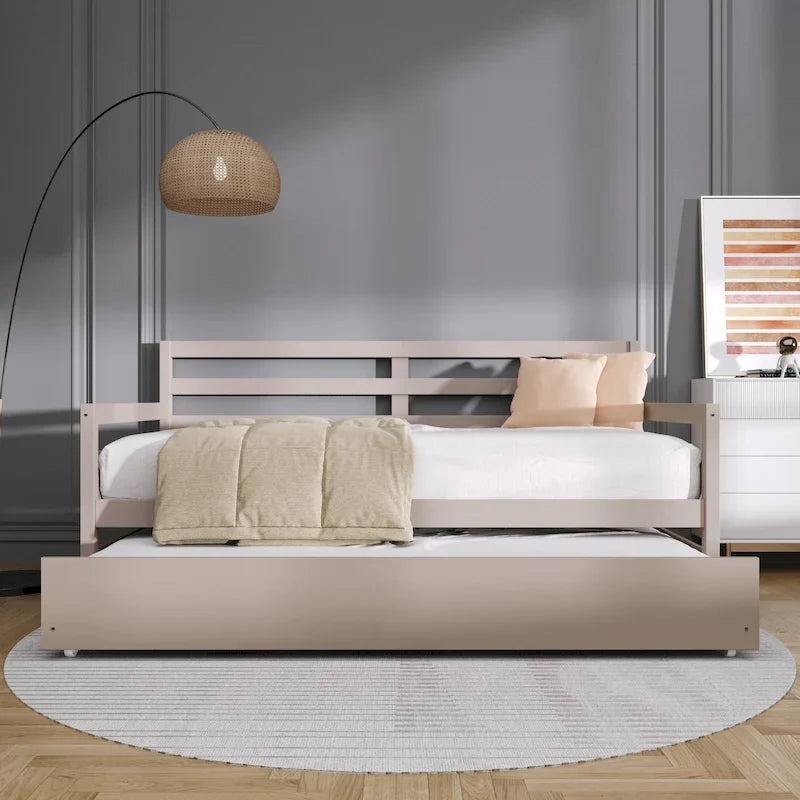 Lit de repos double multicolore avec tiroir gigogne, bois d'hévéa