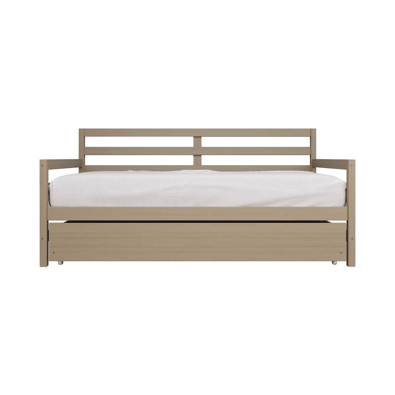 Lit de repos double multicolore avec tiroir gigogne, bois d'hévéa