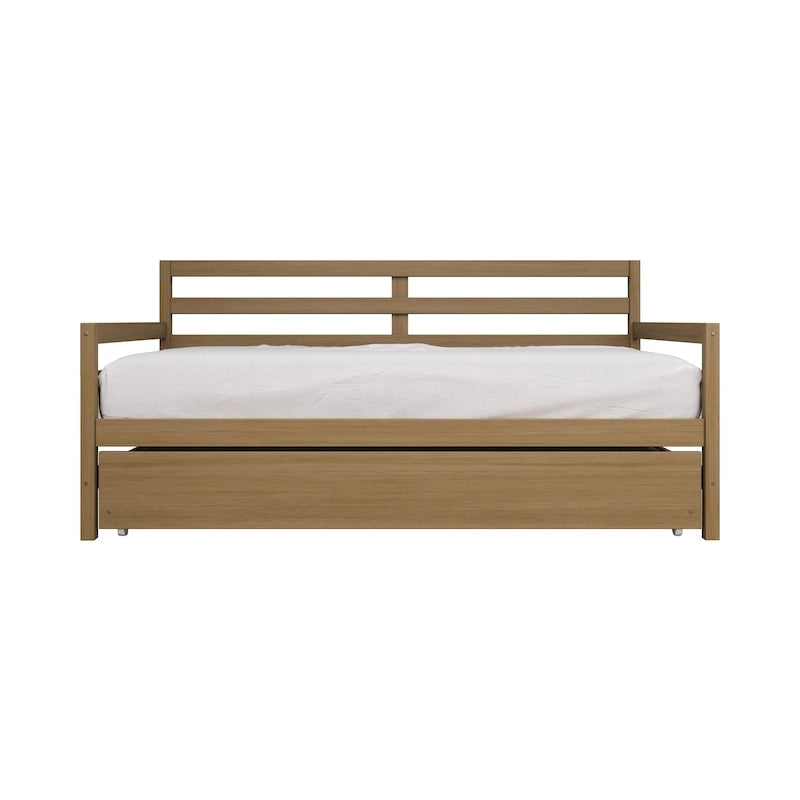 Lit de repos double multicolore avec tiroir gigogne, bois d'hévéa