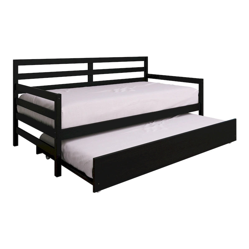 Lit de repos double multicolore avec tiroir gigogne, bois d'hévéa