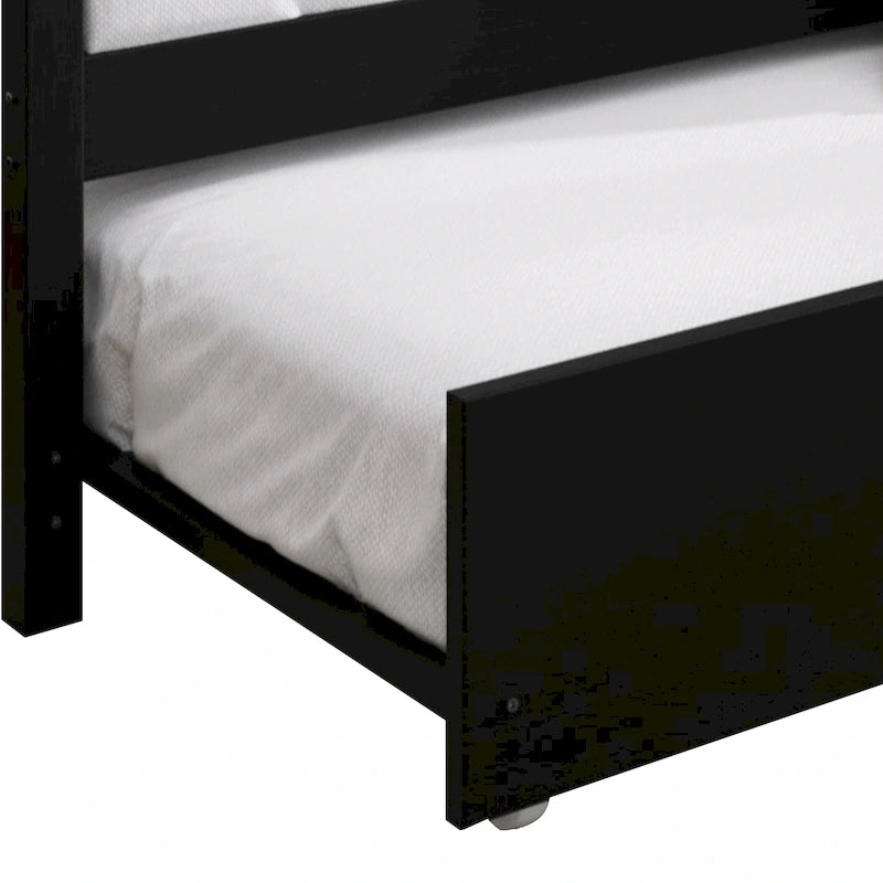 Lit de repos double multicolore avec tiroir gigogne, bois d'hévéa