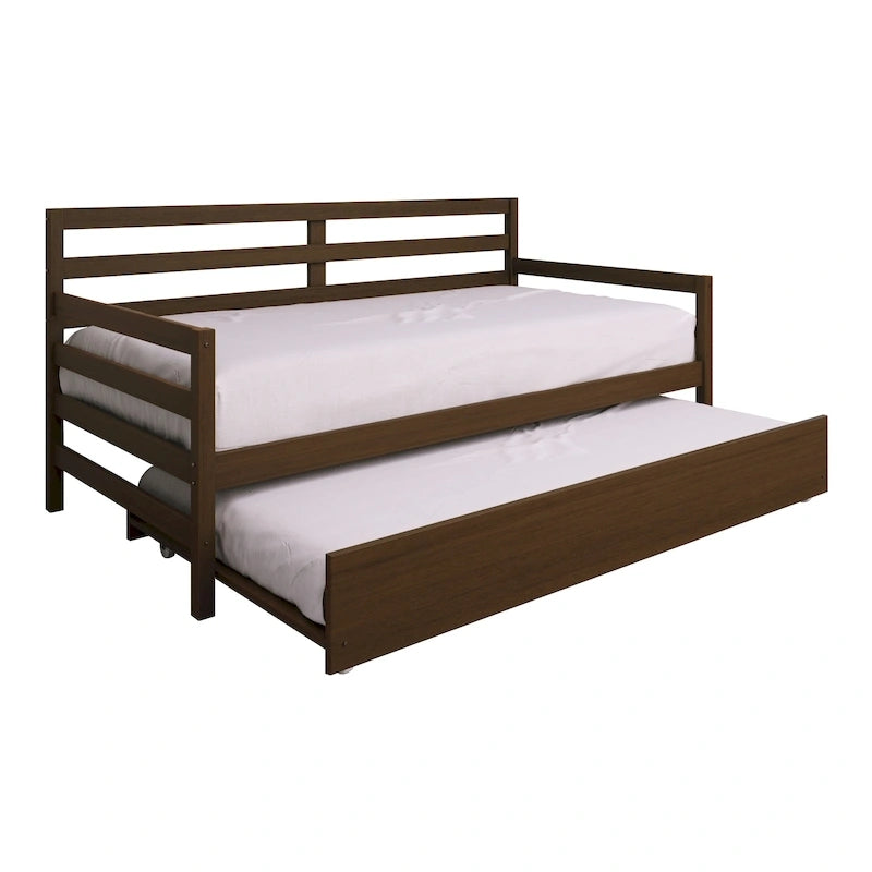 Lit de repos double multicolore avec tiroir gigogne, bois d'hévéa