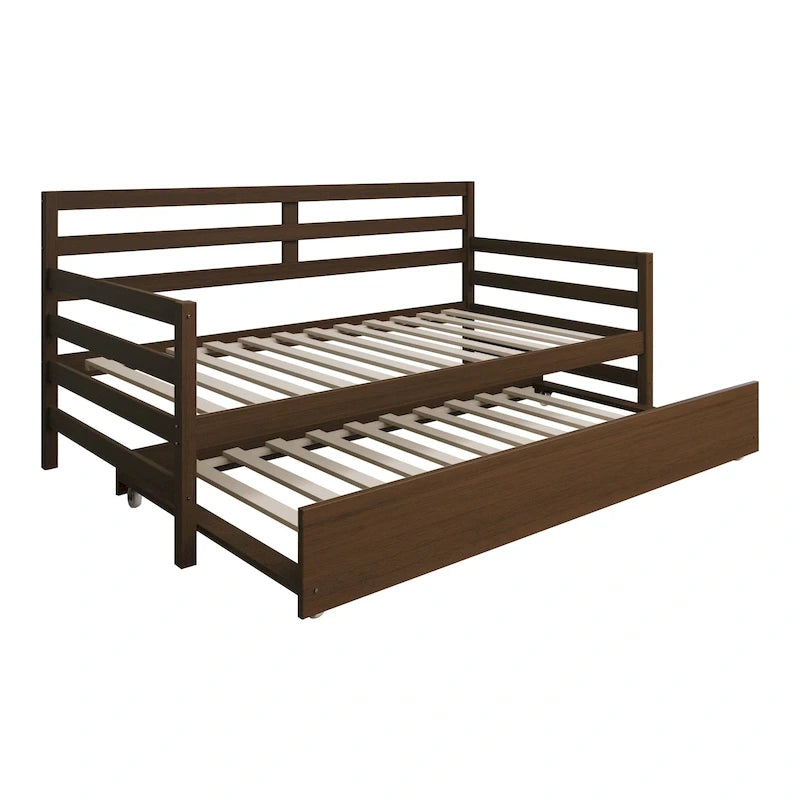 Lit de repos double multicolore avec tiroir gigogne, bois d'hévéa