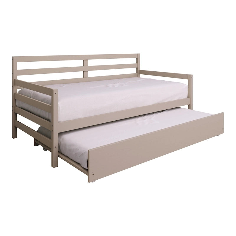 Lit de repos double multicolore avec tiroir gigogne, bois d'hévéa