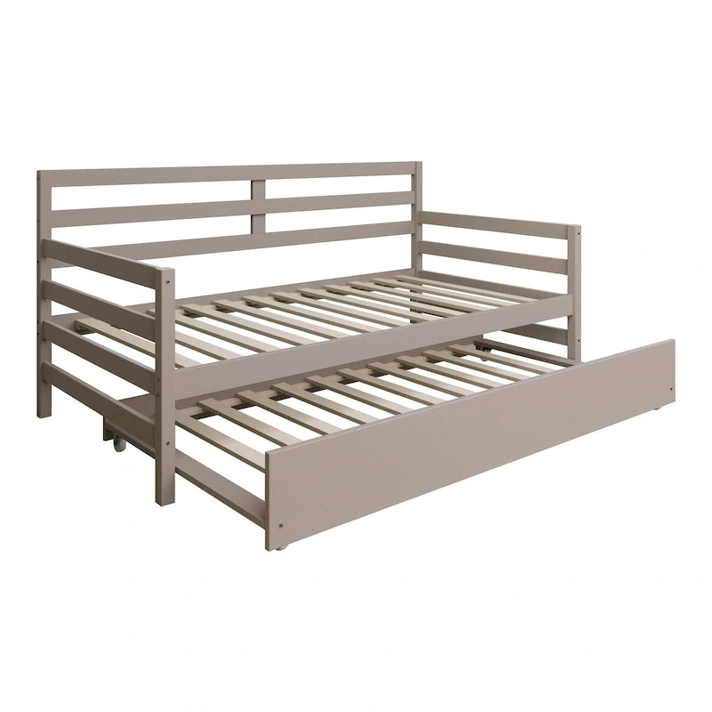 Lit de repos double multicolore avec tiroir gigogne, bois d'hévéa