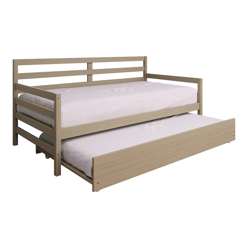 Lit de repos double multicolore avec tiroir gigogne, bois d'hévéa