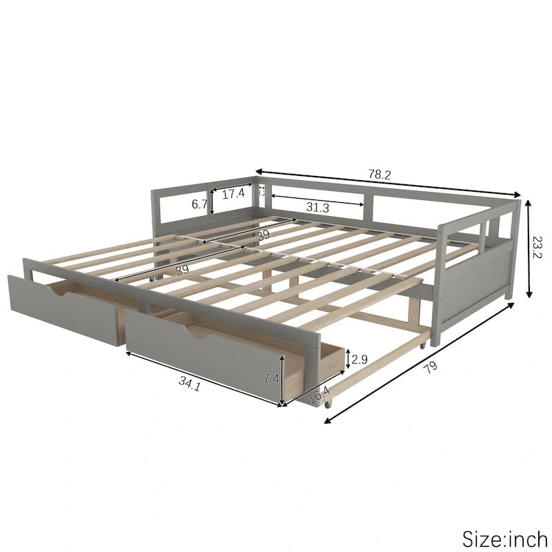 Lit de repos extensible avec deux tiroirs