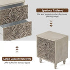 Table de chevet à motifs avec tiroir – Corde de chanvre / Miroir / Fleur / Nid d'abeille
